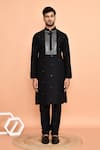 Buy_Arihant Rai Sinha_Black Silk Mirrors Cluster Kurta With Churidar _Online_at_Aza_Fashions