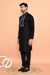 Shop_Arihant Rai Sinha_Black Silk Mirrors Cluster Kurta With Churidar _Online_at_Aza_Fashions