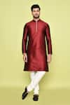 Buy_Arihant Rai Sinha_Maroon Silk Plain Kurta With Churidar _at_Aza_Fashions