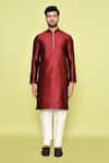 Buy_Arihant Rai Sinha_Maroon Silk Plain Kurta With Churidar _Online_at_Aza_Fashions