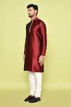 Shop_Arihant Rai Sinha_Maroon Silk Plain Kurta With Churidar _Online_at_Aza_Fashions