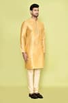 Arihant Rai Sinha_Gold Dupion Embellished Stone Placket Kurta With Churidar _at_Aza_Fashions