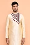 Buy Arihant Rai Sinha Beige Silk, Denim Embroidery Paisley Bloom Kurta With Churidar Online at Aza Fashions Buy_Arihant Rai Sinha_Beige Silk, Denim Embroidery Paisley Bloom Kurta With Churidar _Online_at_Aza_Fashions