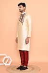 Arihant Rai Sinha_Beige Silk, Denim Embroidery Paisley Bloom Kurta With Churidar _at_Aza_Fashions