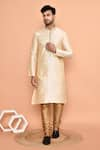 Buy_Arihant Rai Sinha_Cream Dupion Embroidery Paisley Blossom Kurta With Churidar _at_Aza_Fashions