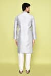 Shop_Arihant Rai Sinha_Grey Silk, Denim Embroidery Crest Bloom Placket Kurta With Churidar _at_Aza_Fashions