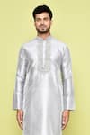 Buy Arihant Rai Sinha Grey Silk, Denim Embroidery Crest Bloom Placket Kurta With Churidar Online at Aza Fashions Buy_Arihant Rai Sinha_Grey Silk, Denim Embroidery Crest Bloom Placket Kurta With Churidar _Online_at_Aza_Fashions