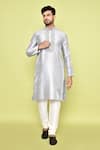 Buy_Arihant Rai Sinha_Grey Silk, Denim Embroidery Crest Bloom Placket Kurta With Churidar 