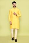 Buy_Arihant Rai Sinha_Yellow Silk Mirrors Floweret Embroidered Kurta With Churidar _at_Aza_Fashions