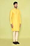 Arihant Rai Sinha_Yellow Silk Mirrors Floweret Embroidered Kurta With Churidar _at_Aza_Fashions