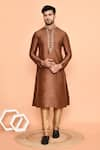 Buy_Arihant Rai Sinha_Brown Dupion Embroidery Wildbloom Mirror Kurta With Churidar _at_Aza_Fashions