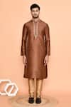 Buy_Arihant Rai Sinha_Brown Dupion Embroidery Wildbloom Mirror Kurta With Churidar _Online_at_Aza_Fashions