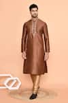 Shop_Arihant Rai Sinha_Brown Dupion Embroidery Wildbloom Mirror Kurta With Churidar 