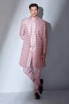 Buy_Alaya Advani_Pink Slub Silk Embroidered Thread Sherwani Jacket Kurta Set _at_Aza_Fashions