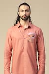 Kudrat Couture_Peach Premium Cotton Hand Painted Eclipse Tiger Pattern Shirt _Online_at_Aza_Fashions