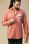 Buy_Kudrat Couture_Peach Premium Cotton Hand Painted Pride Ufo Pattern Shirt _Online_at_Aza_Fashions