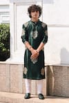 Buy_Kudrat Couture_Green Silk Floral Rama Pattern Straight Kurta _at_Aza_Fashions