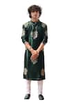 Buy_Kudrat Couture_Green Silk Floral Rama Pattern Straight Kurta _Online_at_Aza_Fashions