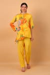 Buy_SAYISHA_Yellow Chinon Printed Floral Band Collar Embroidered Tunic And Pant Set _at_Aza_Fashions