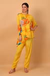 Buy_SAYISHA_Yellow Chinon Printed Floral Band Collar Embroidered Tunic And Pant Set 