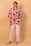 Buy_SAYISHA_Off White Chinon Printed Floral Band Collar Tunic And Pant Set _at_Aza_Fashions