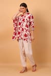 Buy_SAYISHA_Off White Chinon Printed Floral Band Collar Tunic And Pant Set _Online_at_Aza_Fashions