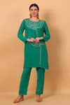 Buy_SAYISHA_Blue Crepe Embroidered Round Abstract Kurta And Pant Set _at_Aza_Fashions