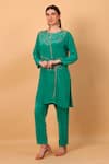 SAYISHA_Blue Crepe Embroidered Round Abstract Kurta And Pant Set _at_Aza_Fashions