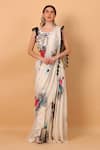 Buy_SAYISHA_Off White Georgette Square Floral Print Pre-draped Saree With Blouse _at_Aza_Fashions