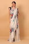 Buy_SAYISHA_Off White Georgette Square Floral Print Pre-draped Saree With Blouse _Online_at_Aza_Fashions