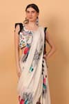 Shop_SAYISHA_Off White Georgette Square Floral Print Pre-draped Saree With Blouse _Online_at_Aza_Fashions