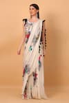 SAYISHA_Off White Georgette Square Floral Print Pre-draped Saree With Blouse _at_Aza_Fashions