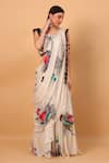 Buy_SAYISHA_Off White Georgette Square Floral Print Pre-draped Saree With Blouse 