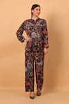 Shop_SAYISHA_Multi Color Crepe Printed Floral Notched Embroidered Tunic And Pant Set _Online_at_Aza_Fashions