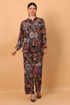 SAYISHA_Multi Color Crepe Printed Floral Notched Embroidered Tunic And Pant Set _at_Aza_Fashions