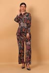 Shop_SAYISHA_Multi Color Crepe Printed Floral Notched Embroidered Tunic And Pant Set 