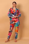 Buy_SAYISHA_Multi Color Crepe Printed Abstract Lapel Collar Top And Pant Set _at_Aza_Fashions