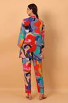 SAYISHA_Multi Color Crepe Printed Abstract Lapel Collar Top And Pant Set _Online_at_Aza_Fashions