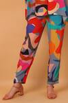 Buy_SAYISHA_Multi Color Crepe Printed Abstract Lapel Collar Top And Pant Set _Online_at_Aza_Fashions