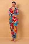 Shop_SAYISHA_Multi Color Crepe Printed Abstract Lapel Collar Top And Pant Set _Online_at_Aza_Fashions