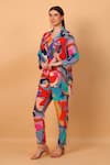 SAYISHA_Multi Color Crepe Printed Abstract Lapel Collar Top And Pant Set _at_Aza_Fashions