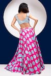 Shop_house of mithi kalra_Blue Satin Embellished Crystals Plunge Stripped Print Jacket And Lehenga Set _at_Aza_Fashions