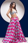 house of mithi kalra_Blue Satin Embellished Crystals Plunge Stripped Print Jacket And Lehenga Set _Online_at_Aza_Fashions