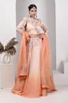 Buy_house of mithi kalra_Peach Satin Embroidered Beads Round Paisley Ombre Lehenga Set _at_Aza_Fashions