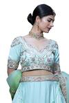 Shop_house of mithi kalra_Green Satin Embroidered Beads V-neck Zardozi Ombre Lehenga Set _Online_at_Aza_Fashions