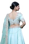 Buy_house of mithi kalra_Green Satin Embroidered Beads V-neck Zardozi Ombre Lehenga Set 