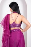 Shop_house of mithi kalra_Purple Georgette Embroidered Sequin Halter Work Kali Pant Saree With Blouse Set _at_Aza_Fashions