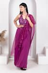 house of mithi kalra_Purple Georgette Embroidered Sequin Halter Work Kali Pant Saree With Blouse Set _Online_at_Aza_Fashions