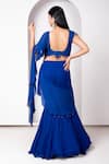 Shop_house of mithi kalra_Blue Georgette Embellished Crystals Plunge Pre-draped Saree Set _at_Aza_Fashions