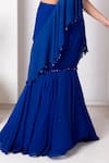 house of mithi kalra_Blue Georgette Embellished Crystals Plunge Pre-draped Saree Set _Online_at_Aza_Fashions